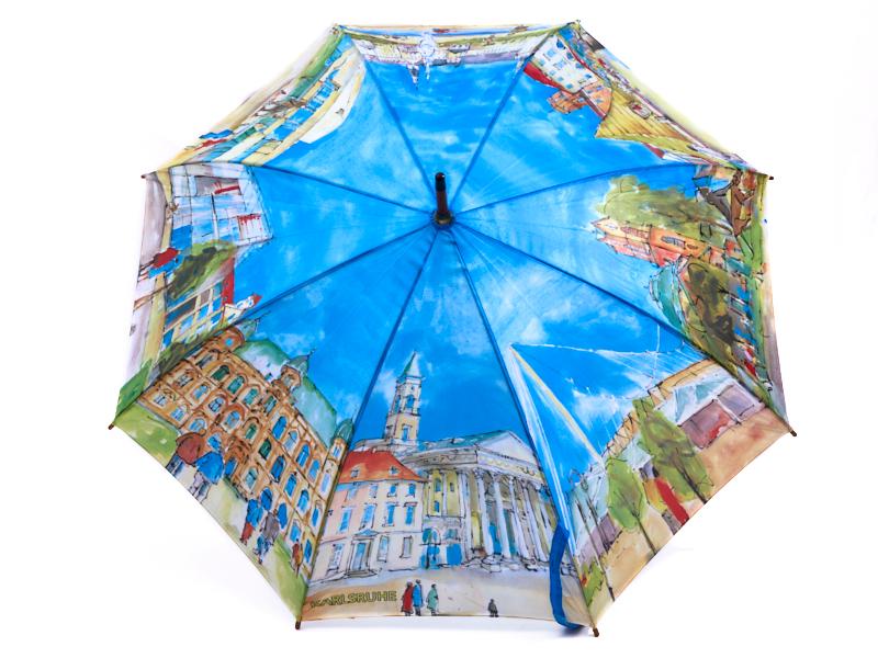 Karlsruher Aquarell Stock-Regenschirm aufgespannt