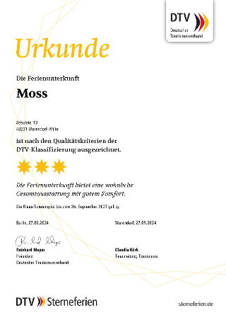 Aktuelle DTV Klassifizierung für die Ferienwohnung Moss