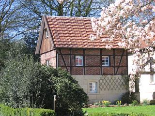 Seitenansicht der Alten Mühle im Frühjahr