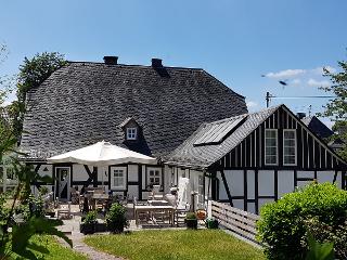 Blick auf Terrasse und Ferienwohnung (rechts)