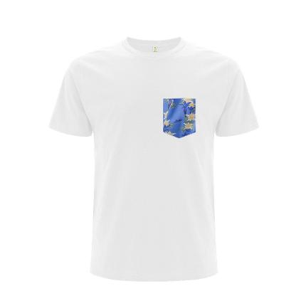 T-Shirt weiß mit Edelweiß und Enzian-Brusttasche