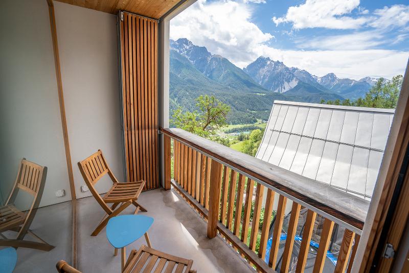 Aussicht Balkon auf die Unterengadiner Dolomiten